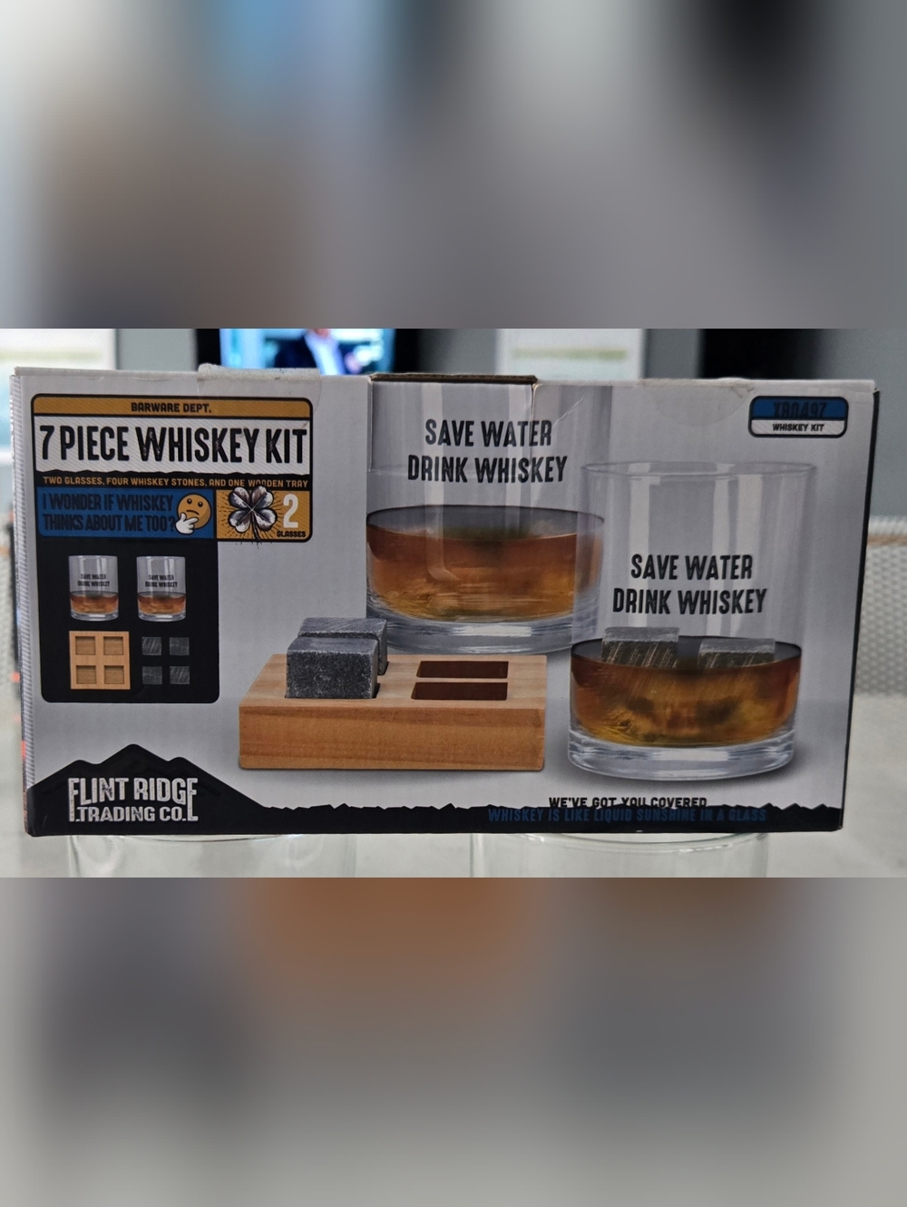 Whiskey Stone Set with Wooden Tray & 2 Glasses